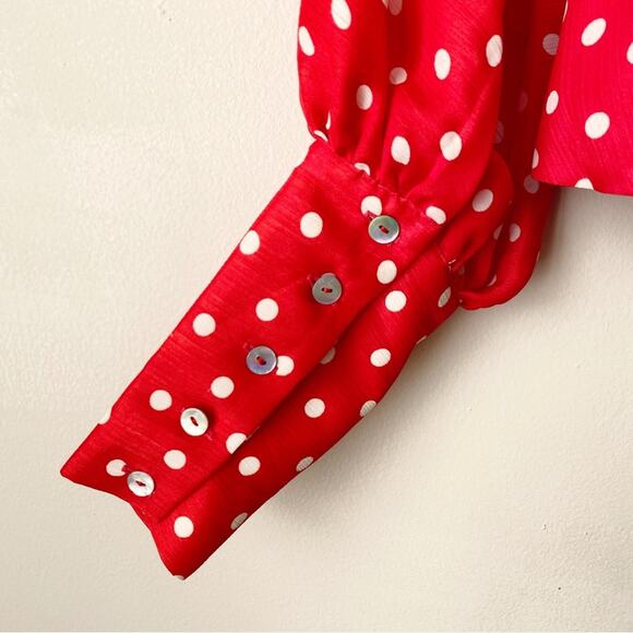 Tularosa | Amber Top Blouse Polka Dot Deep V-neck Date Red White Revolve XS - Picture 8 of 9
